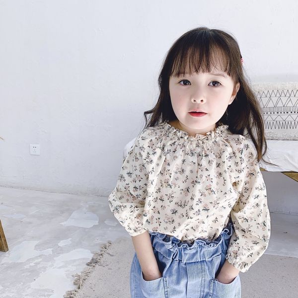 

spring baby girls cute floral long sleeve shirts 2020 kids cotton clothes 1-6y y200704, White;black