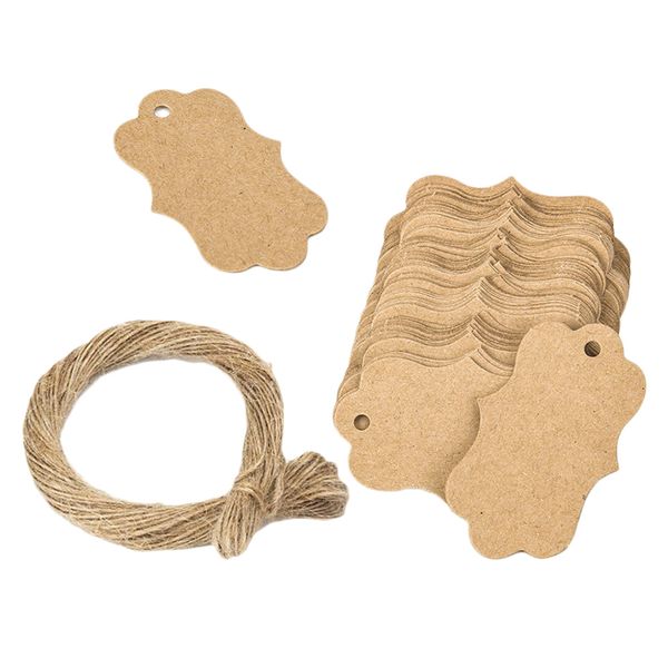 

100 pieces brown tag, kraft paper gift tag with jute twine flower shaped 7x5cm blank hang tags for craft projects, xmas gifts