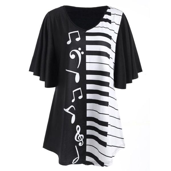 

ostrich women 5xl musical notes print 2019 casual loose half sleeve shirt plus size women clothing c2935, White