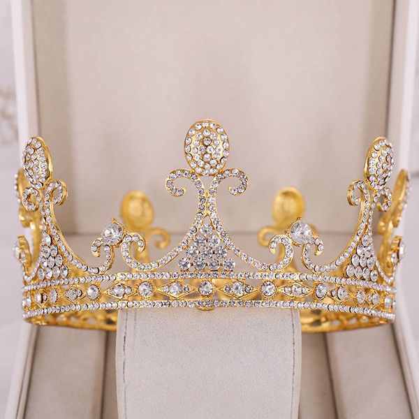 

forseven fashion round gold crystal tiara and crowns princess women girl birthday bridal bride wedding party hair jewelry, Golden;white