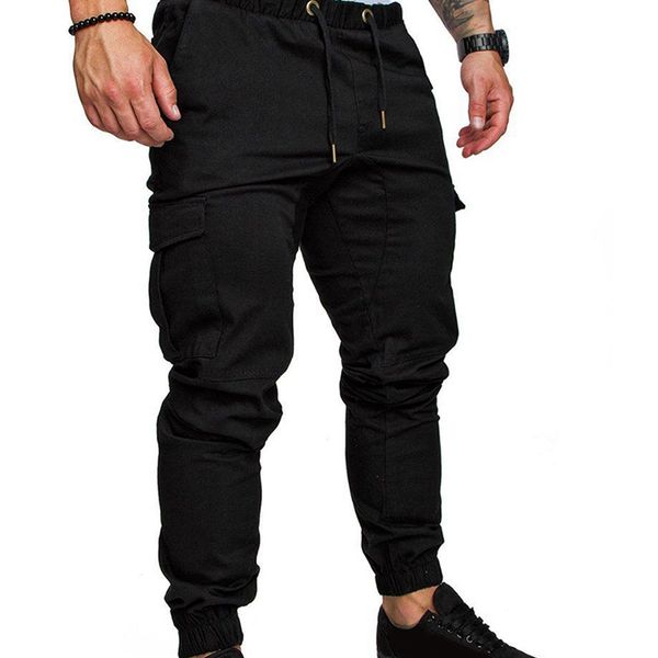 

fashion men's long pants cargo sportwear pants pencil sweatpants trousers slim fit tracksuit fabala jogging sports casual jogger, Black