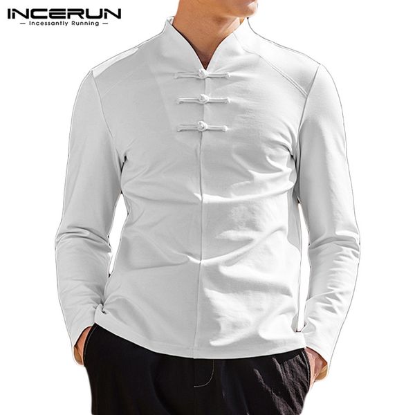 

vintage solid color men long sleeve shirt cotton linen v neck button chinese style men clothes retro leisure shirts mens autumn, White;black
