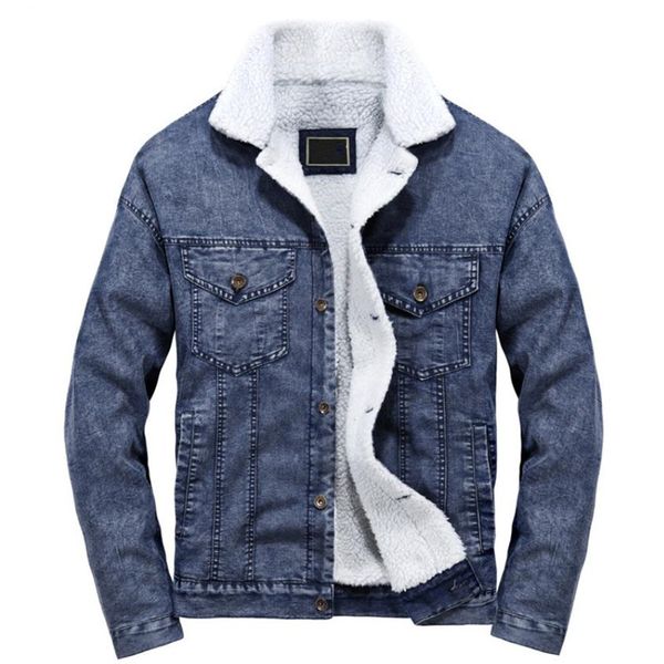 

2019 autumn winter new men's denim jacket casual warm jacket solid color lapel large size xxl men's coat, Black;brown