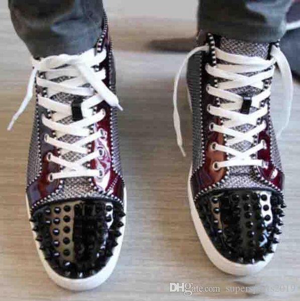 

middle sneaker men red bottom shoes designer high cut spikes orlato sneakers trainers glitter leather party dress casual fashion, Black