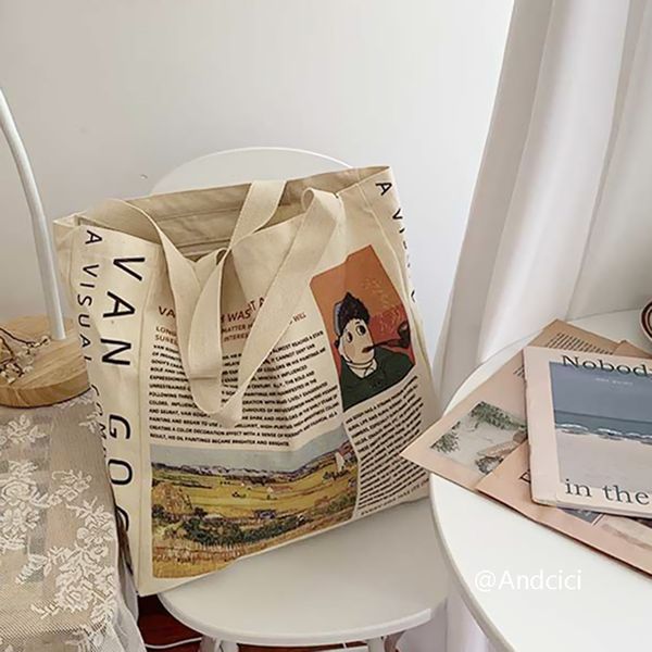 

daily casual canvas bag women british museum peripheral shoulder bag letters print handbag shopping tote bags