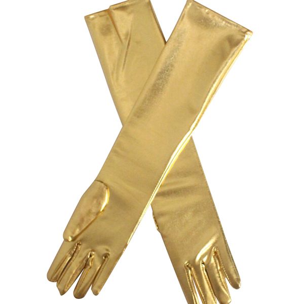 

women elbow length long latex gloves silvery wet look fake leather metallic gloves evening party performance mittens, Blue;gray