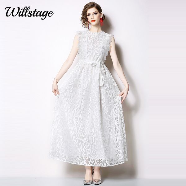 

willstage little black lace dress women sleeveless long dresses white bow lace up boho dresses 2020 summer female clothes, Black;gray