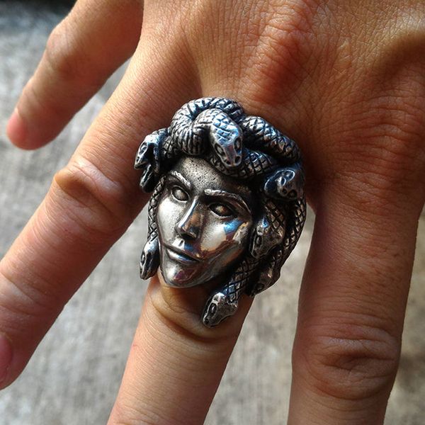 

mythology gorgon monster 316l stainless steel rings horror venomous snakes snake hair medusa ring punk biker jewelry, Silver