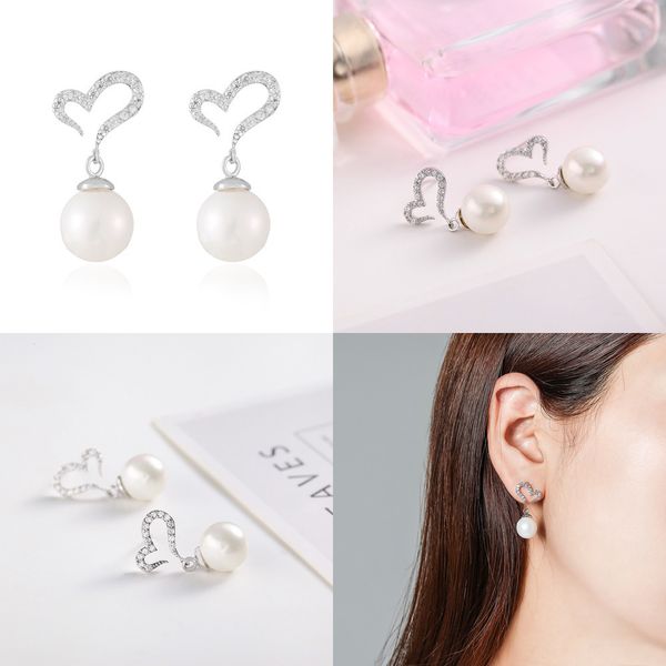 

love pearl eardrop temperament concise heart ear nail joker earring woman luxury designer jewelry women earrings vintage earrings swarovski, Silver