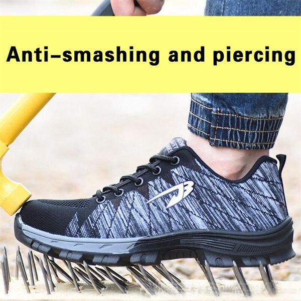 

laidilangtu new flying woven breathable men's shoes smash-proof puncture work safety shoes couple protective size 35--46, Black