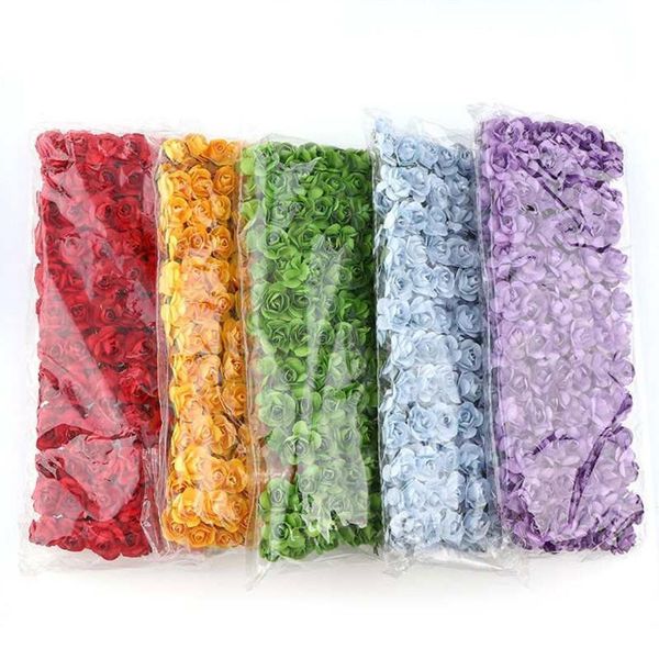 

144pcs 1.5cm mini artificial mini paper rose bouquet diy wreath scrapbook wedding ornament artificial rose flower