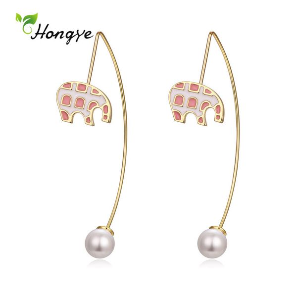

hongye new cute animal pearl drop earrings for women punk long metal pink blue lacquer fashion party gifts fine jewelry brincos, Golden;silver