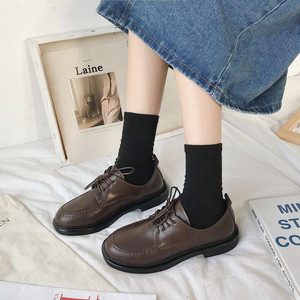 

woman shoes 2019 fashion women's casual female sneakers round toe oxfords all-match british style autumn flats modis, Black