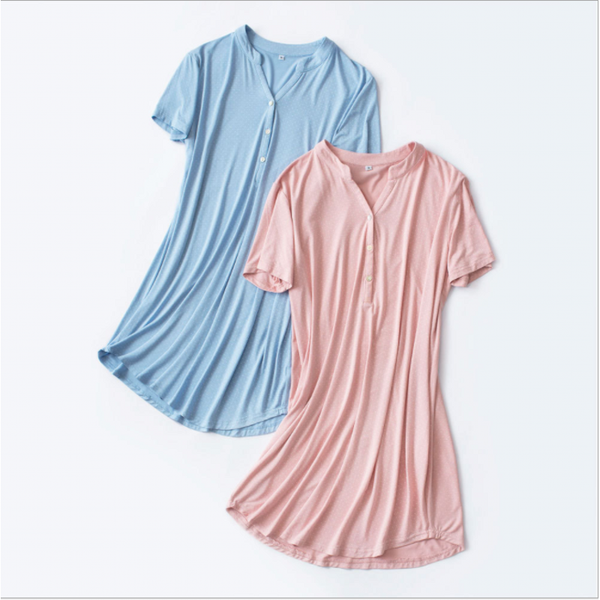 

2020 summer women sweety polka dot sleepshirt female v-neck collar short sleeve nighty dress ladies high-end modal nightgown, Black;red
