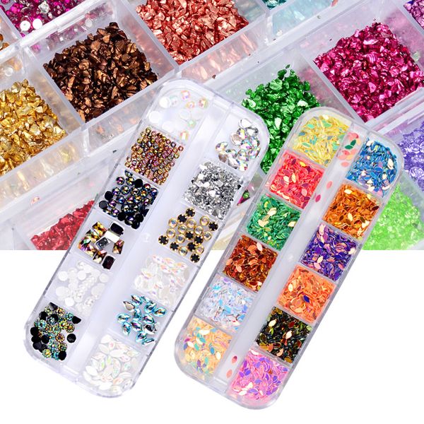 

new mix 12 color 2mm circle beads nail art tips rhinestones glitters acrylic uv gel gems decoration with hard case, Silver;gold