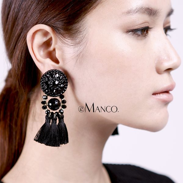 

emanco women's long earrings hanging drops tassels earring for women ethnic statement dangle earring with stone black bijouterie y20032, Golden