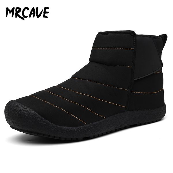 

mrcave 2019 new fashion men boots waterproof ankle snow boots winter work shoes keep warm fur men footwear plush couple shoes, Black