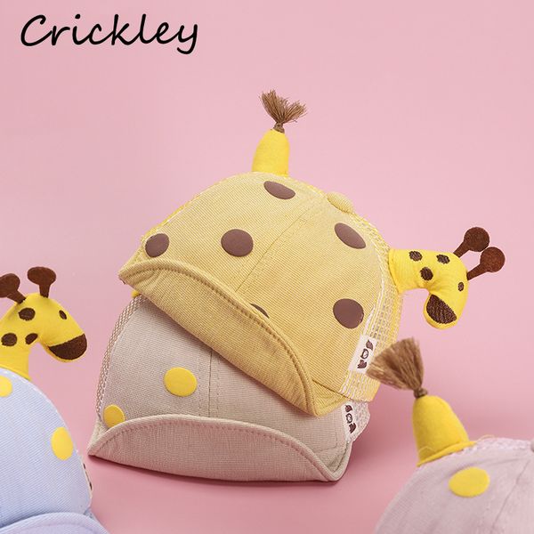 

summer 1-3 years toddler peaked cap stereoscopic cartoon giraffe doll decorate mesh hat for boys girls dot breathable sunbonnet, Yellow