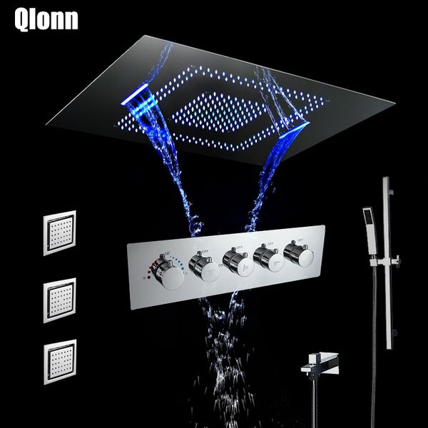 

chrome led 64 цветов пульт дистанционного управления душ глава осадков водопад ванной термостатический клапан латунный душа смесители для ду