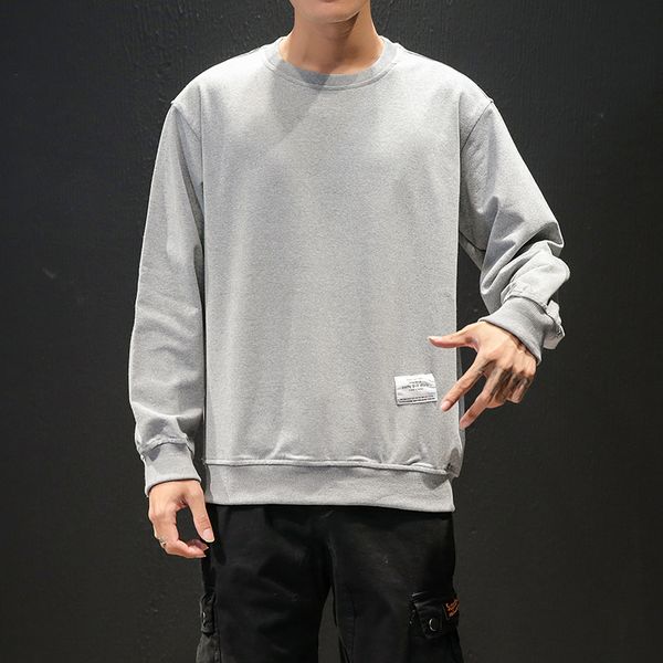 

japan style hoodie men plus size solid sweatshirt homme long sleeve round collar all match streetwear sudaderas para hombre 5xl, Black