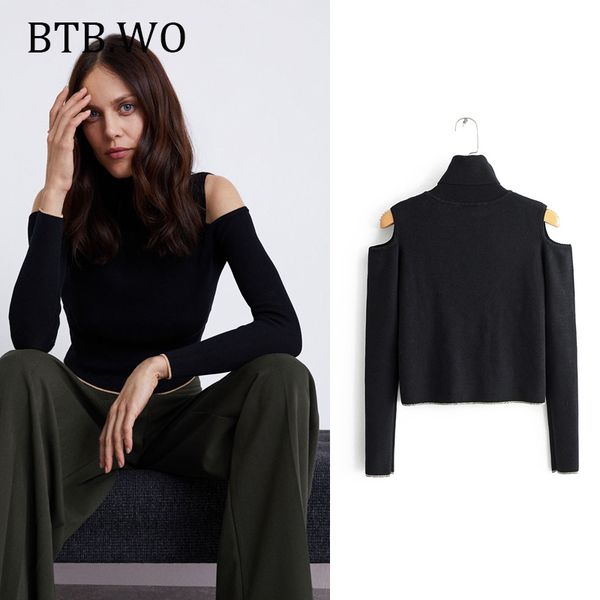 

btb.wo 2019 fashion women knitted england style sweater long sleeve off shoulder solid color pullovers female chic, White;black