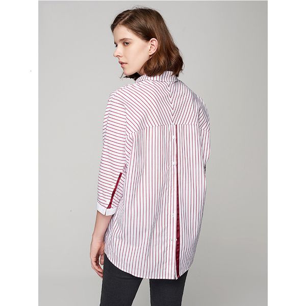 

women blouses women autumn striped shirts ol style three quarter batwing sleeve and shirt irregular hem blusas mujer 2019, White