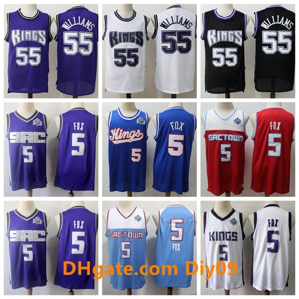 

sacramento kingsthrowback basketball jersey 5 de'aaron fox jason 55 williams 35 marvin bagley iii hardwoods classics jerseys, Black;red