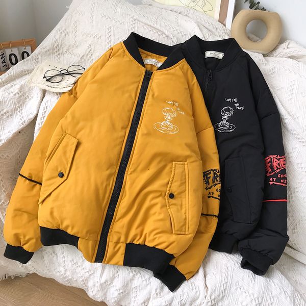 

uyuk2019 winter new loose-fitting hip hop street style youth fashion round collar men thickened warm cotton clothing homme, Black