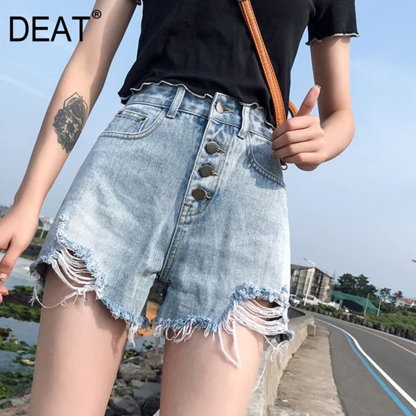 

women's jeans [deat] 2021 spring fast delivery women denim short tassel burr hole wild loose fit button design korean fashion tide ap25, Blue