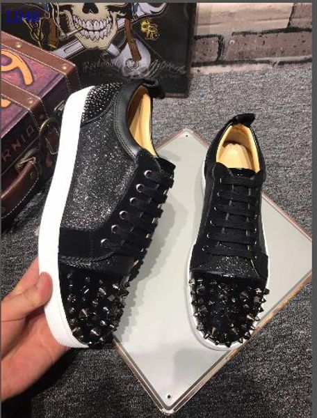 

a11 new christian luxury louboutin bottom red bottoms studded spikes brand cl mens casual shoes men women party lover sports sneakers, Black
