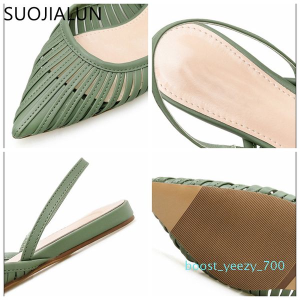 

suojialun 2019 new women flat sandals brand design pointed toe slip on sandal mule low heel strap dress women outdoor slides b70, Black