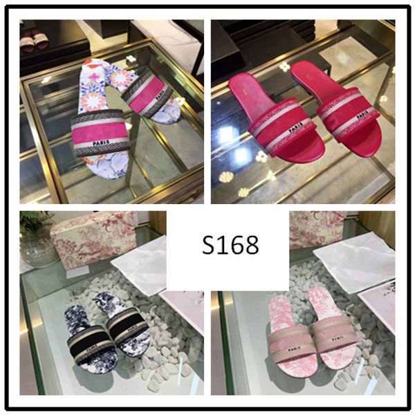 

original box new dazzle flowers women sandals designer slippers embroidery slipper flip flops striped beach causal slipper 8, Black