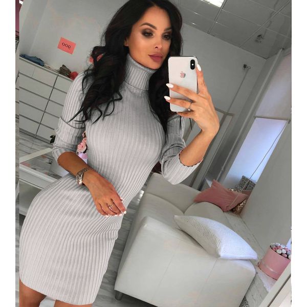 

сексуальная водолазка bodycon платья осень зима с длинным рукавом платье мода тонкий коктейль партии vestidos вязание халаты femme sj951u, Black;gray