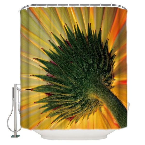 

close-up of yellow flowers polyester fabric bathroom shower curtain with hooks