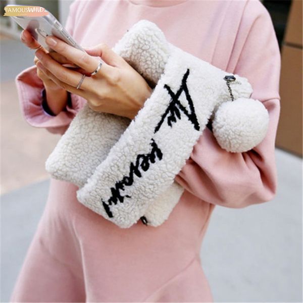 

faux fur women leather handbags fashion tassels bag personalized day clutch purse winter bolsas ladies hasp handbag