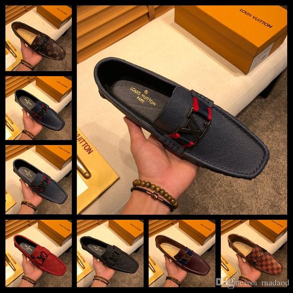 

21fw luxury mens loafers nubuck leather driving shoes casual 2019 italian brand designers lace up shoes man red yeye2, Black