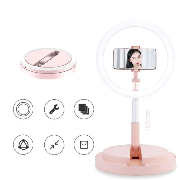 Cep telefonu canlı dolgu ışık LED halka entegre braket makyaj lambası zeminde duran katlanabilir tek kamera selfie'si dhl ücretsiz