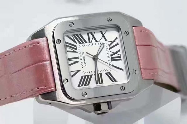 

Ярко-розовые женские часы роскошные часы 100-й Полный бриллиант дата циферблат лучший бренд Кожаный ремешок механические автоматические наручные часы мужские бесплатная доставка