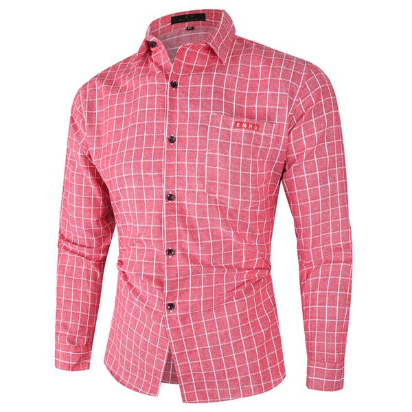 

long sleeve shirt for man plaid men's shirts multicolor casual slim blouse male autumn new pink green grey, White;black