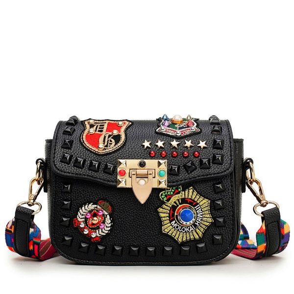 

2018 fashion rivet design pu leather women bags embroidery metal stars shoulder bags ladies color shoulder strap crossbody