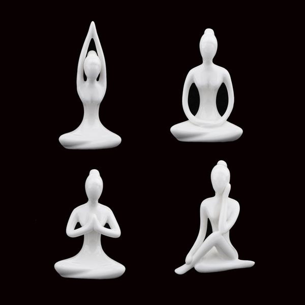 

4pcs yoga frog cute frog figurines statue sculpture green for home bathroom desk decoration (white set