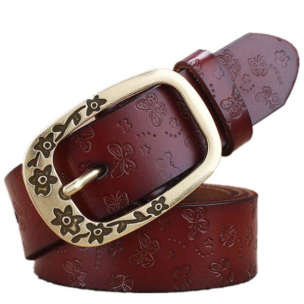 

wholesale retro pin clasp korean version fashionable ladies leather belt pure cowhide female jean belt wide women, Black;brown