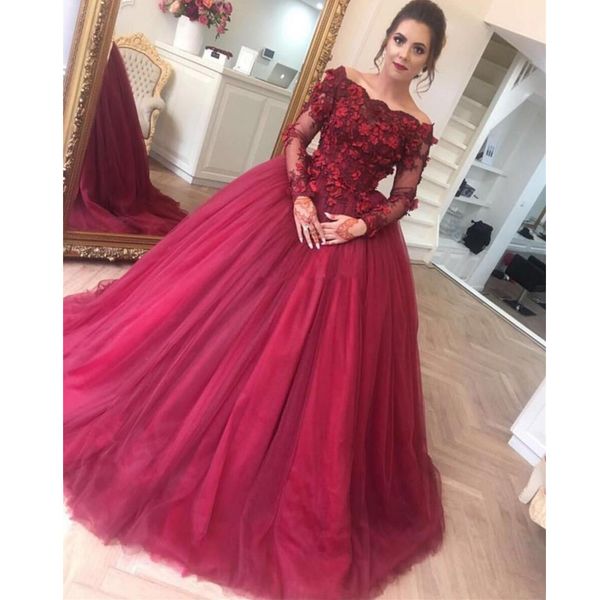 

vestidos de fiesta off shoulders ball gown quinceanera dresses long tulle with hand made flowers burgundy prom dress evening wear, Blue;red