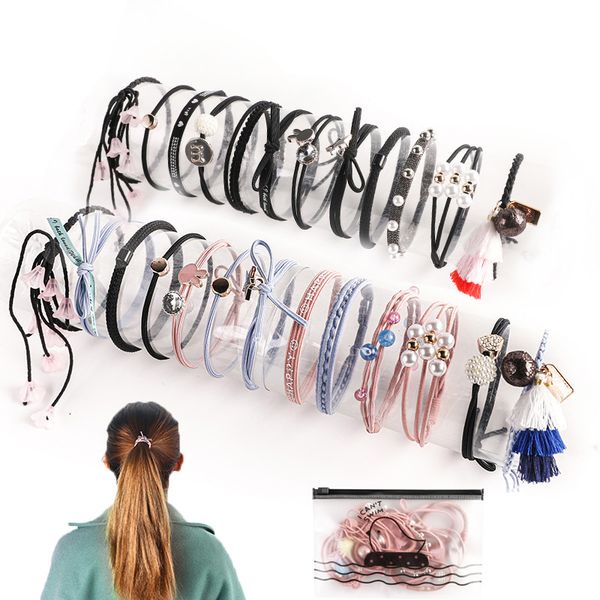 

new fashion cute knot elastic hair rubber bands ponytail hair rings bracelets headwear hair accessories for women girl(12-piece set, Pink