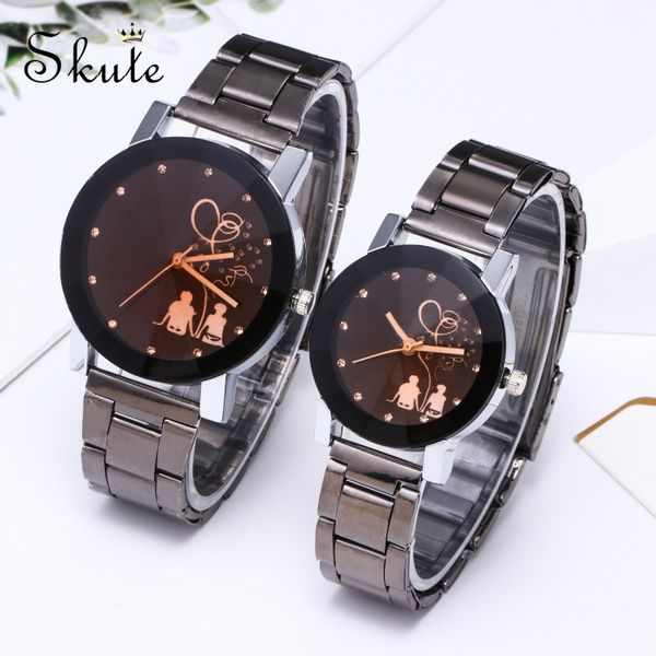 

skute fashion stainless steel band watches women men wristwatches mens couple casual quartz watches valentine gifts, Slivery;brown