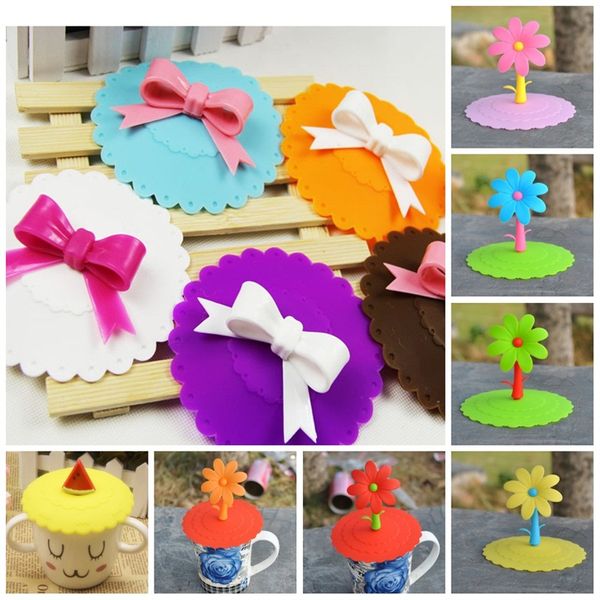 

creative drinkware lid silicone round sunflower bowknot fruit designs dustproof cup lids for home kitchen tools sealed leakproof 1 6hj e1