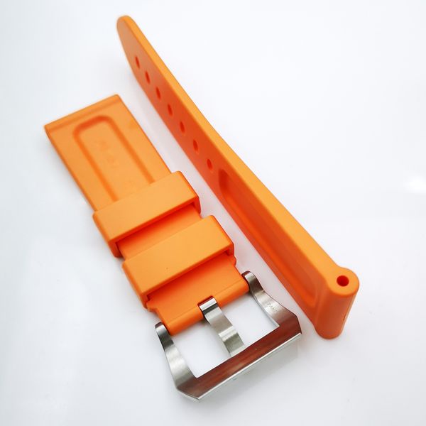 22 milímetros elástico 24 milímetros de alta qualidade Laranja Moda Silicone prateado Aço Parafuso Tang Strap Buckle para PAM PAM 111