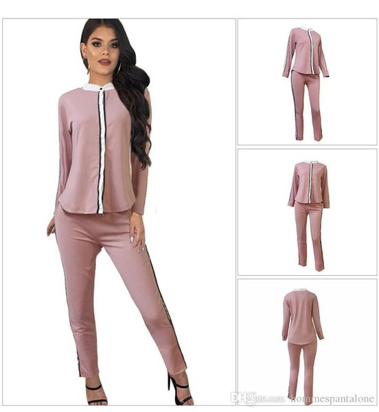 

autumn spring panelled women tracksuits fashion designer female crew neck 2pc set casual sport ladies solid apparel, Gray