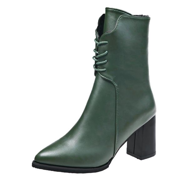 

winter warm cowgirl boots for women shoes western cowboy ankle boots pointed toe leather lace up plush shoes woman heel, Black