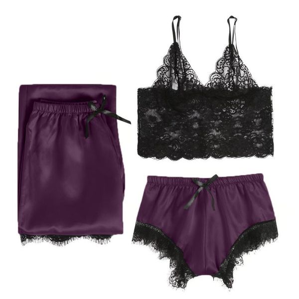 

women lace lingerie nightwear underwear sleepwear dress 3pc set support dropshipping fe3, Red;black